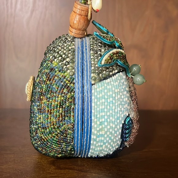 Mary Frances Coconut Grove Mini Beaded Hand Bag Palm Tree Seahorse Charm Vintage - Picture 8 of 10